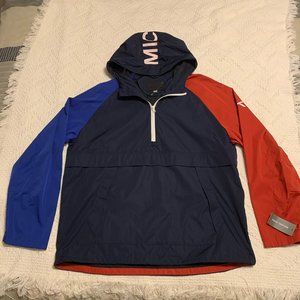 NWT Men’s Michael Kors Spell Out Hooded Multicolor 1/2 Zip Windbreaker Jacket XL